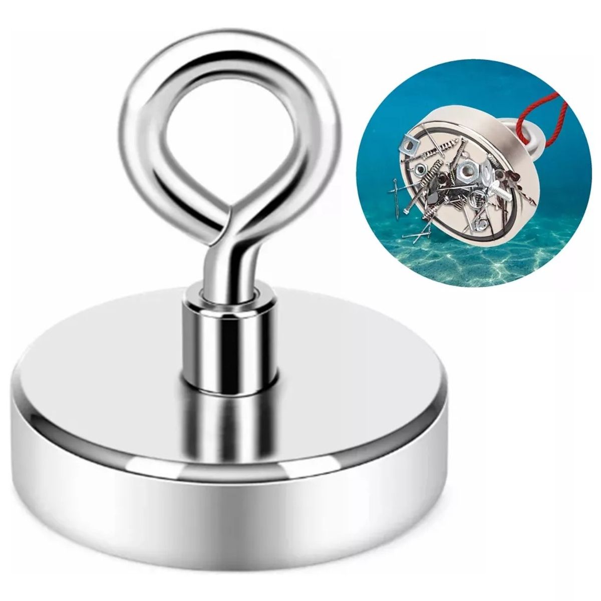 KUANGYE - Fuerte Imán Con Gancho 60 Mm 120 Kg Salvamento Recupe