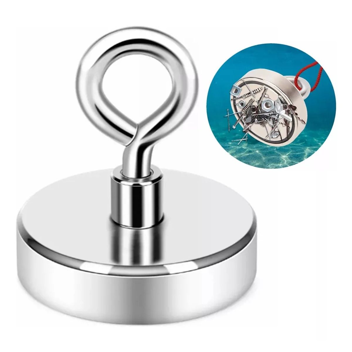 KUANGYE - Fuerte Imán Con Gancho 60 Mm 120 Kg Salvamento Recupe