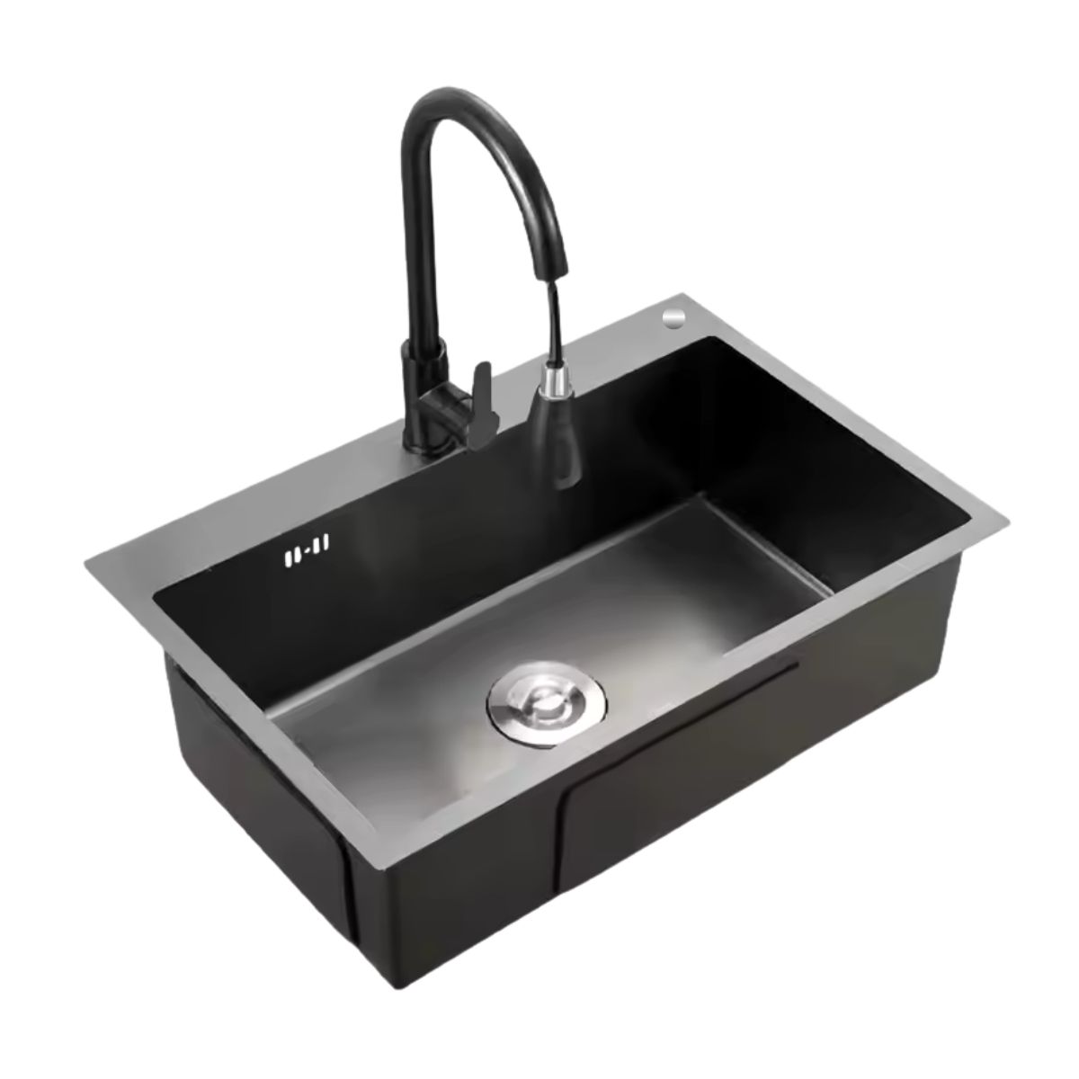 MODERN SPACE - Lavaplatos 55x43 Cm Negro 2 Mm + Grifería Extraíble