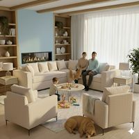 Living 311 Romeo beige claro Seccional + 2 Poltronas Resortes Pocket