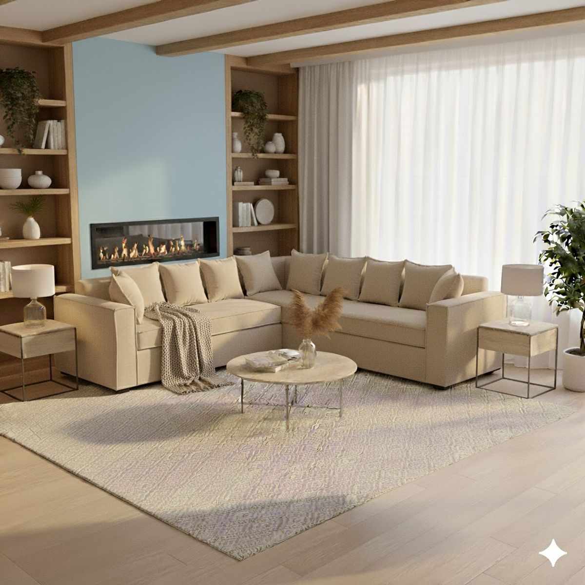 SITIAL HOME - Living 311 Romeo beige claro Seccional + 2 Poltronas Resortes Pocket