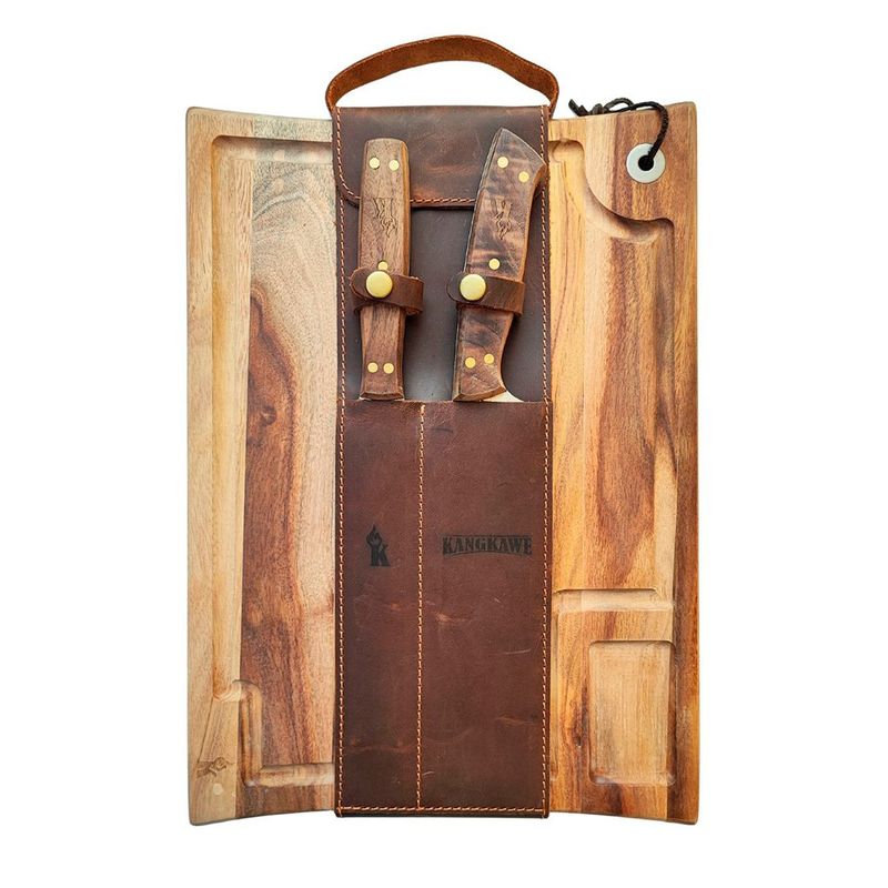 KANGKAWE - ESTUCHE TABLA Y SET TENEDOR CUCHILLO PARRILLERO