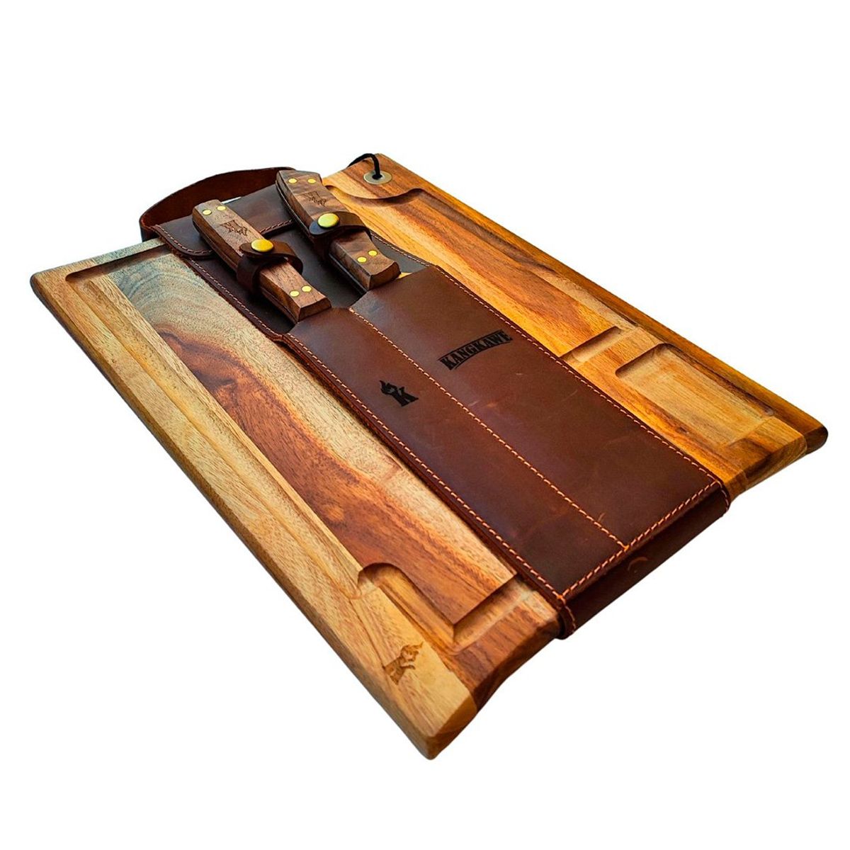 KANGKAWE - ESTUCHE TABLA Y SET TENEDOR CUCHILLO PARRILLERO