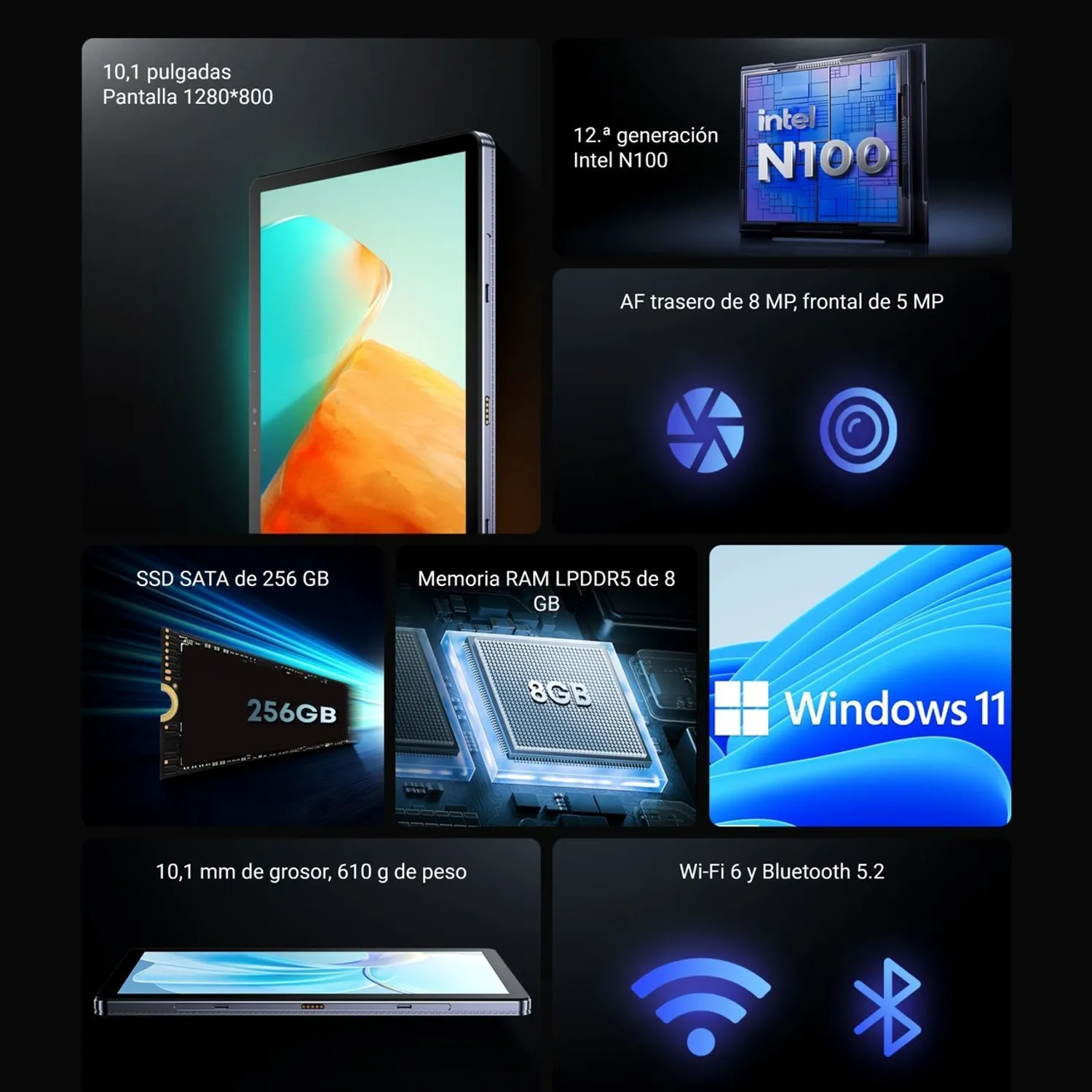 CHUWI Chuwi Hi10 X1 - Tablet Windows 11 con Procesador Intel N100