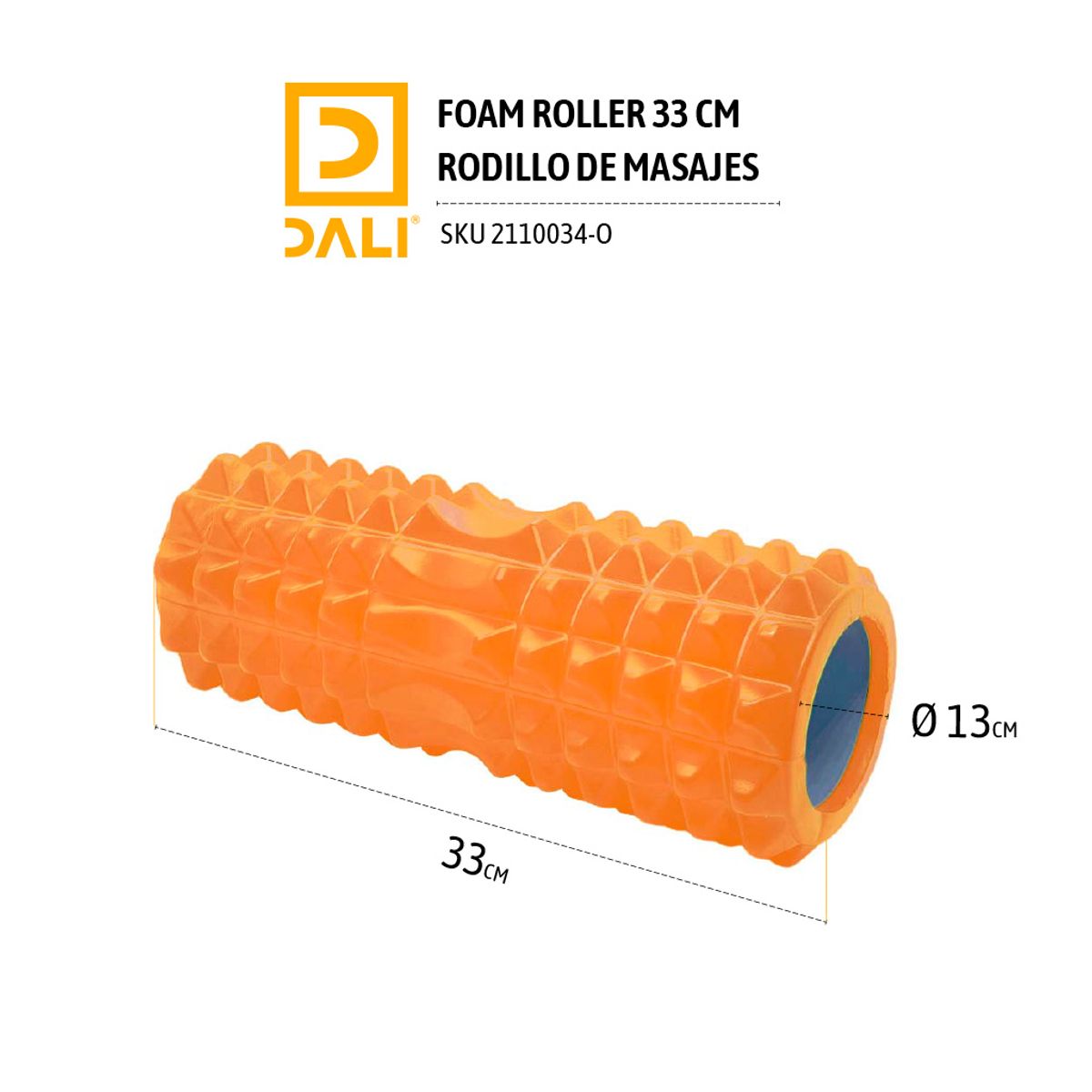 DALI - Foam Roller 33 cm Rodillo de Espuma Para Masaje y Recuperación Muscular Fitness Yoga Color Naranjo