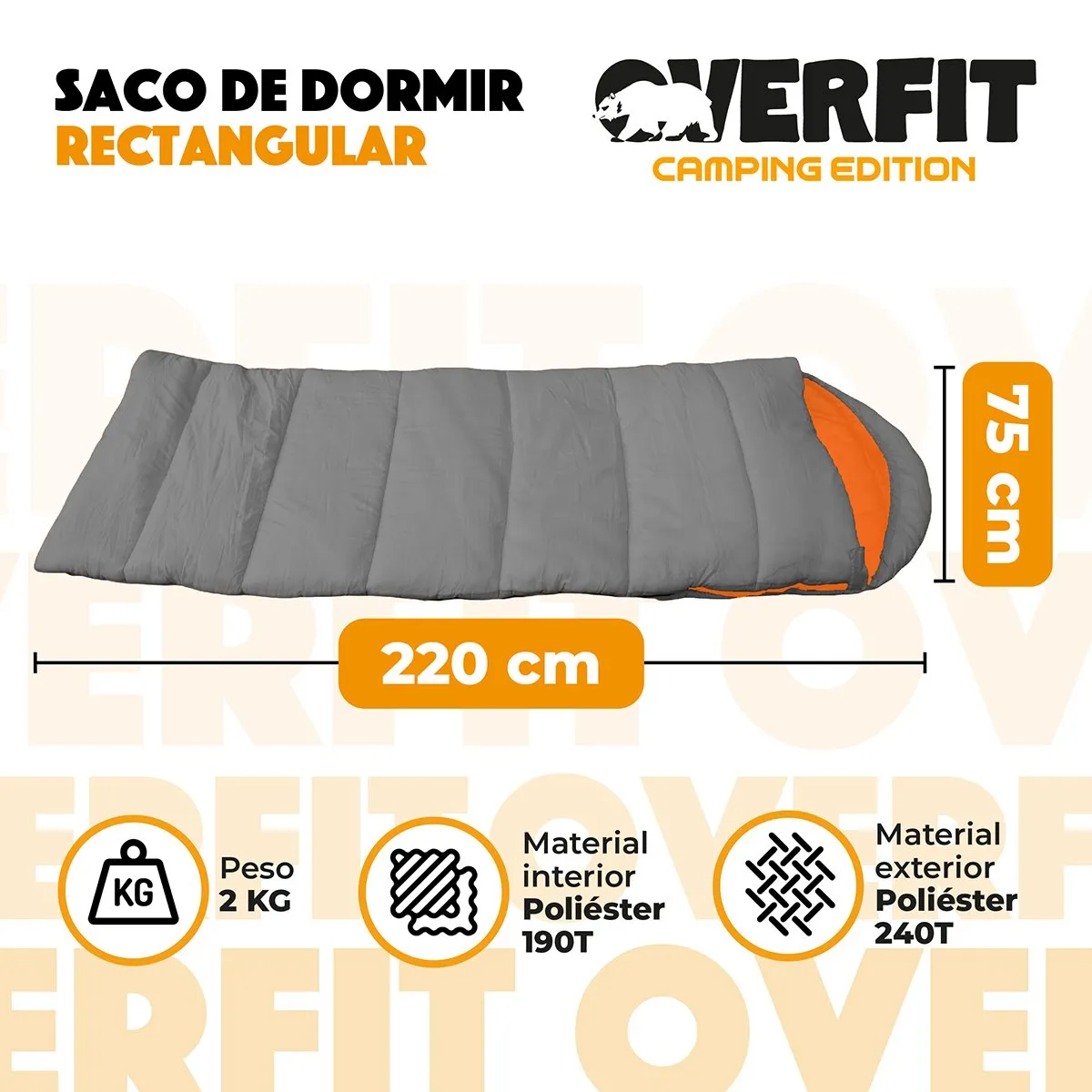 OVERFIT - Saco de Dormir Termico 0 a 15 Grados Recto Overfit Camping