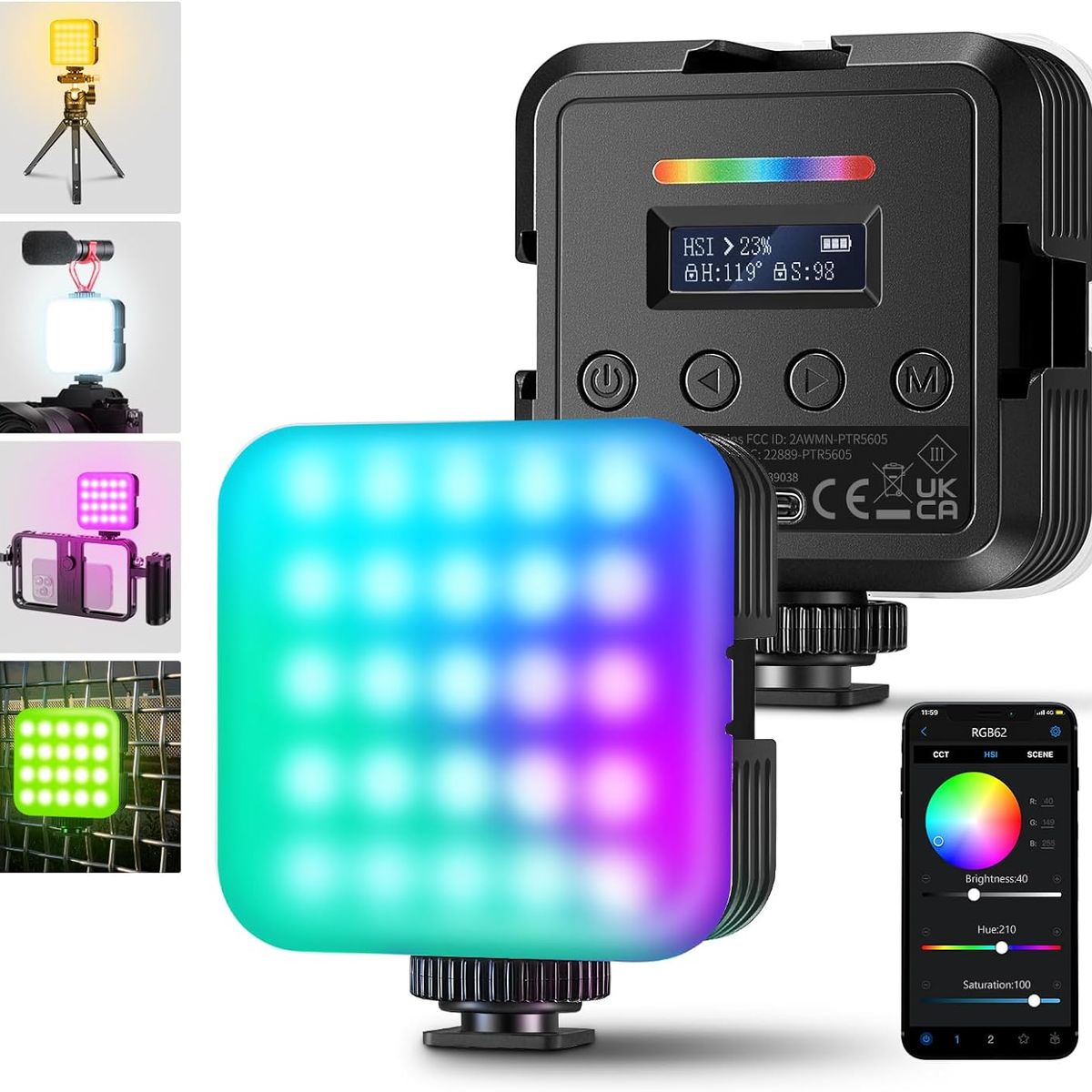 NEEWER - RGB62 Magnético RGB Vídeo LED Luz con Control de APP CRI97 + 2000mAh