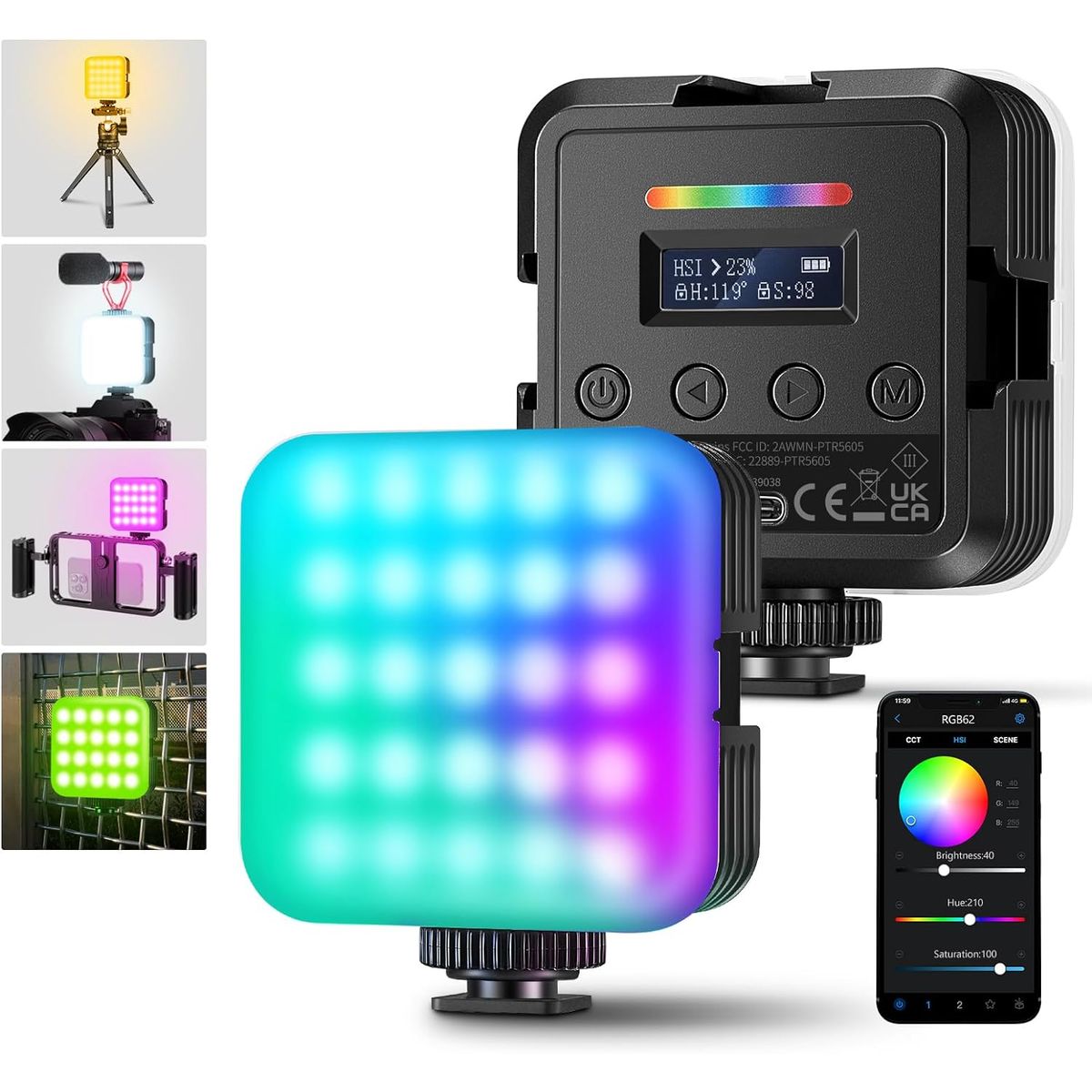 NEEWER - RGB62 Magnético RGB Vídeo LED Luz con Control de APP CRI97 + 2000mAh