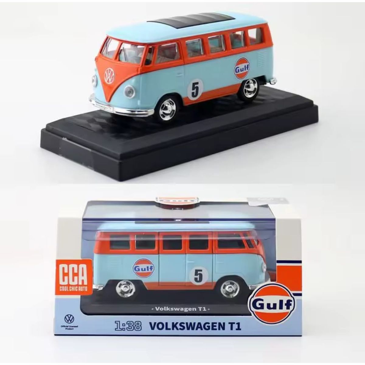 GENERICO - Autos Coleccion Volkswagen T1 combi GULF 1 :38 Color celeste