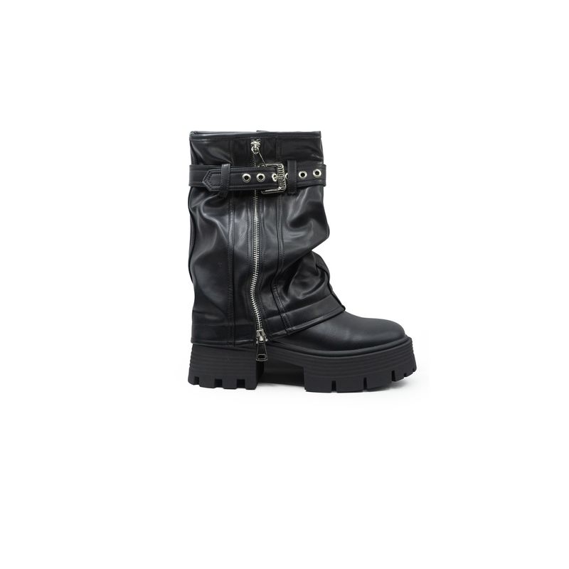 APOSTOL - Bota corta con taco plataforma polaina negro