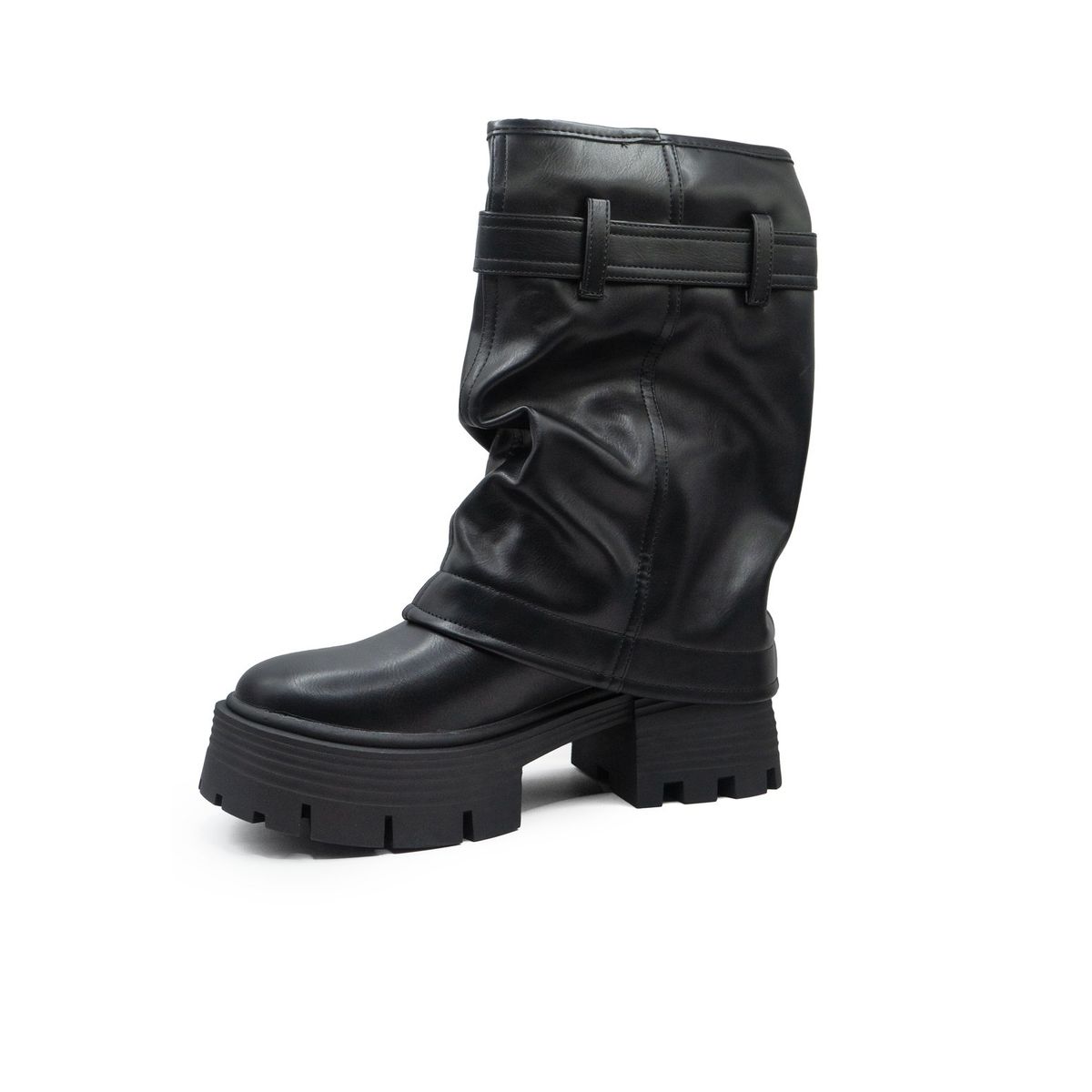 APOSTOL - Bota corta con taco plataforma polaina negro