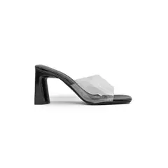 APOSTOL - Sandalia verano casual negra correa transparente taco alto