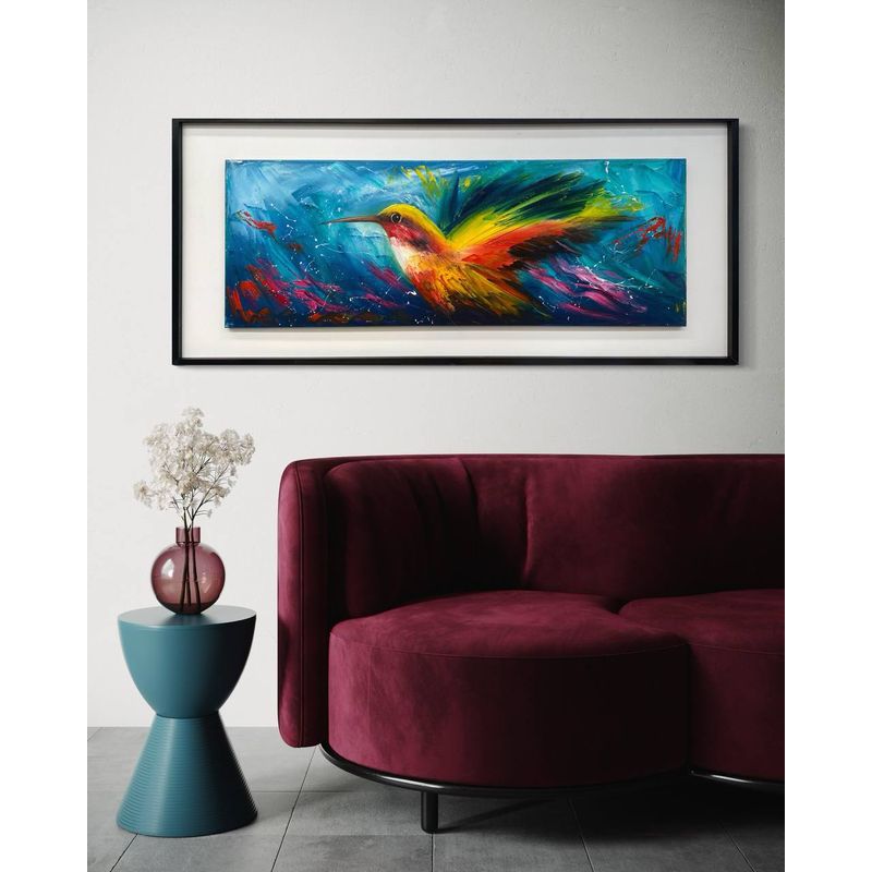 DEKAM DISEÑO - CUADRO COLIBRI PINTADO CALIPSO CON MARCO 147X66 CMS