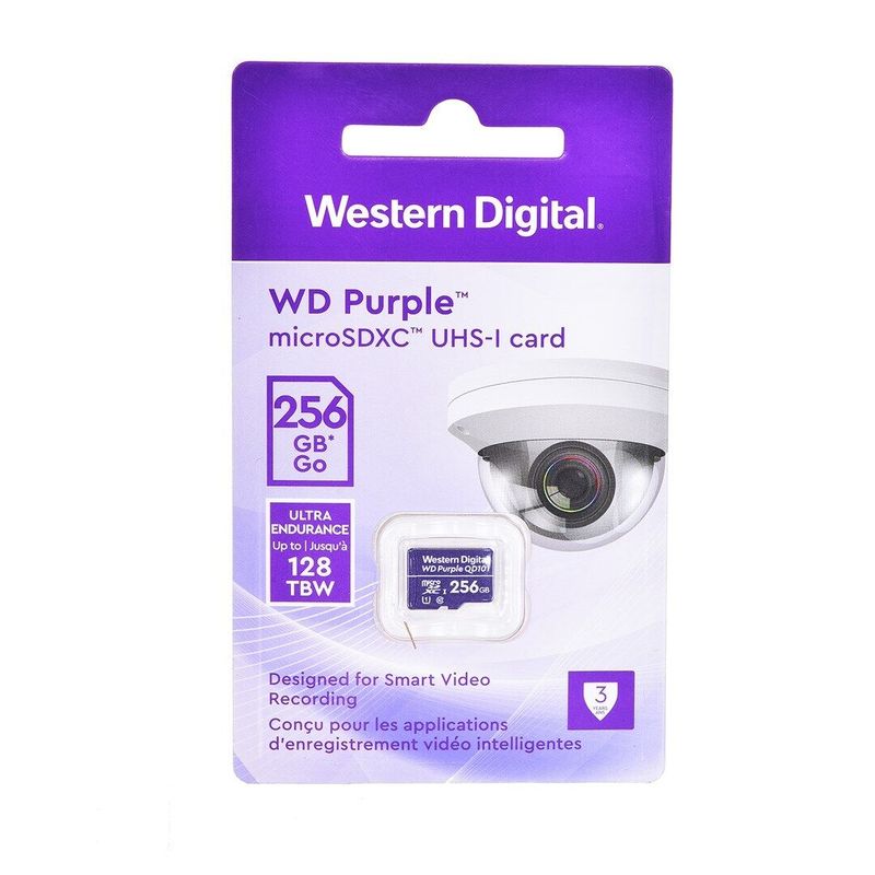 WESTERN DIGITAL - Micro SD Western Digital PURPLE 256GB QD101 para Videovigilancia
