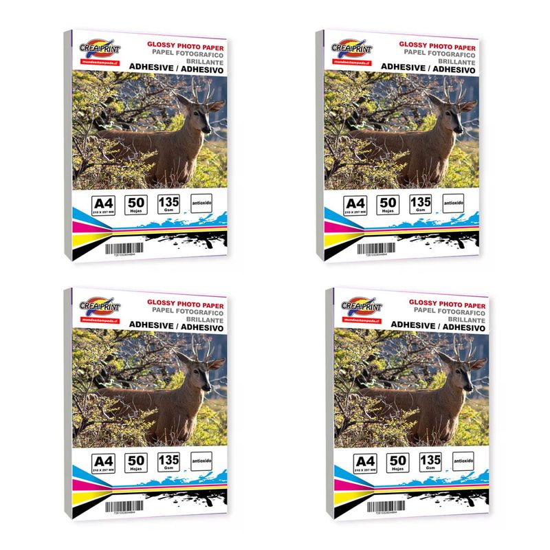 CREA PRINT - Papel Fotografico Adhesivo 200 Hojas A4 Alta Resolucion