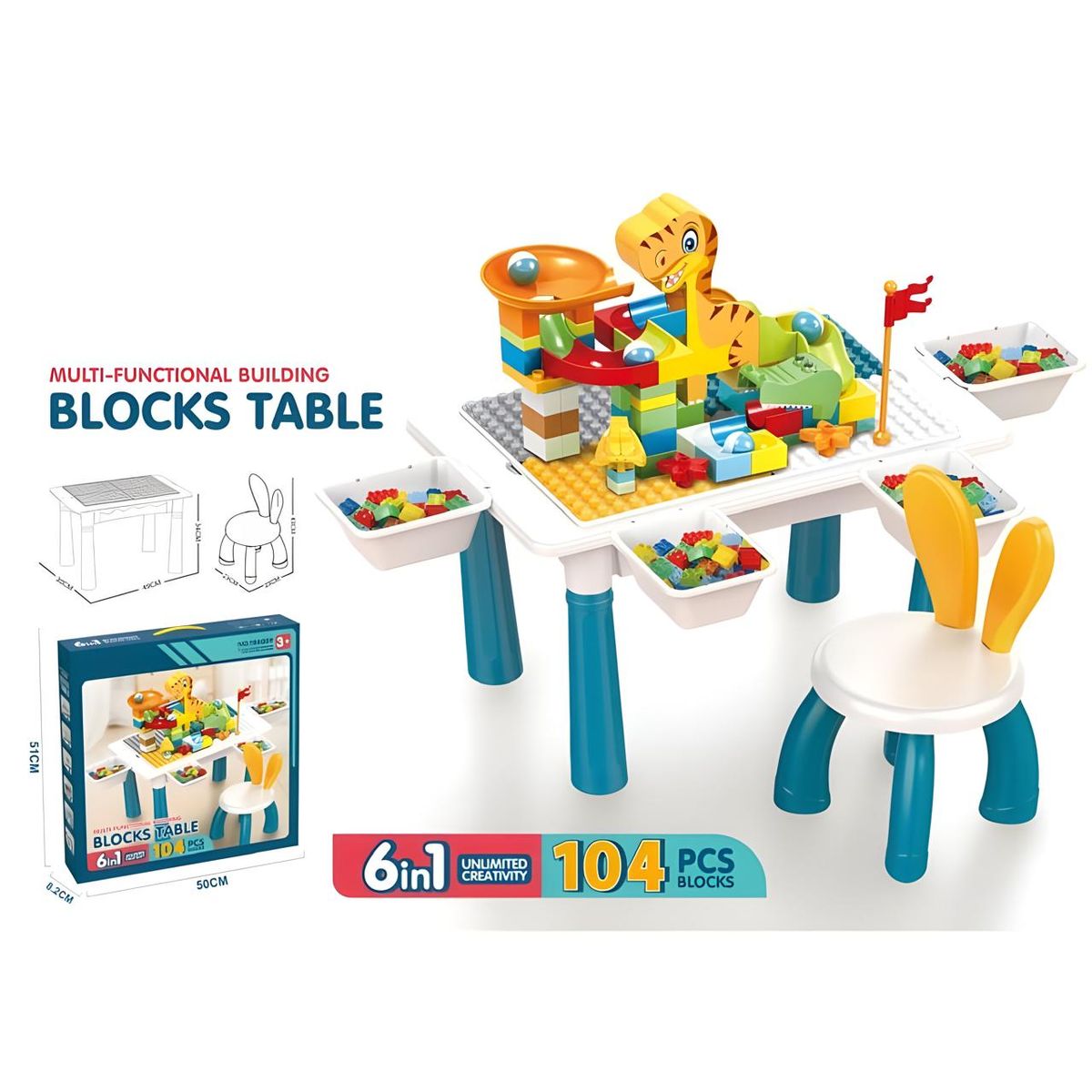 GENERICO - Mesa Para Legos Incluye Mesa 1 Silla Y Legos 104 Pz Blocks
