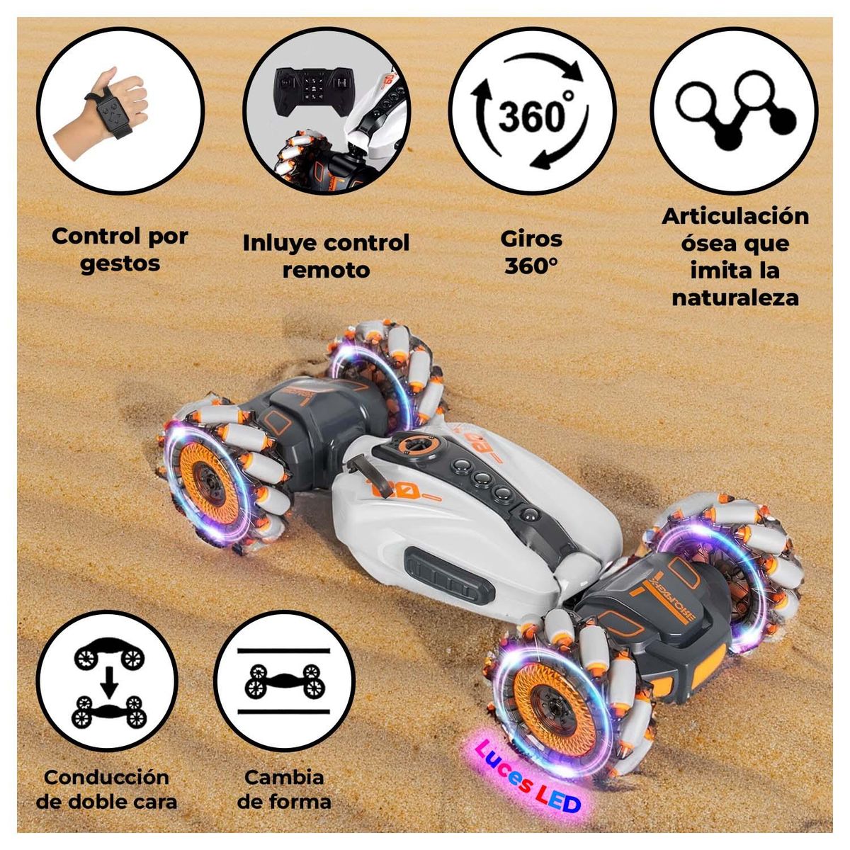 GLOBAL LATIN GROUP - Auto Control Remoto, Gestos 4WD y Giros 360° - Gris - 32*15*7