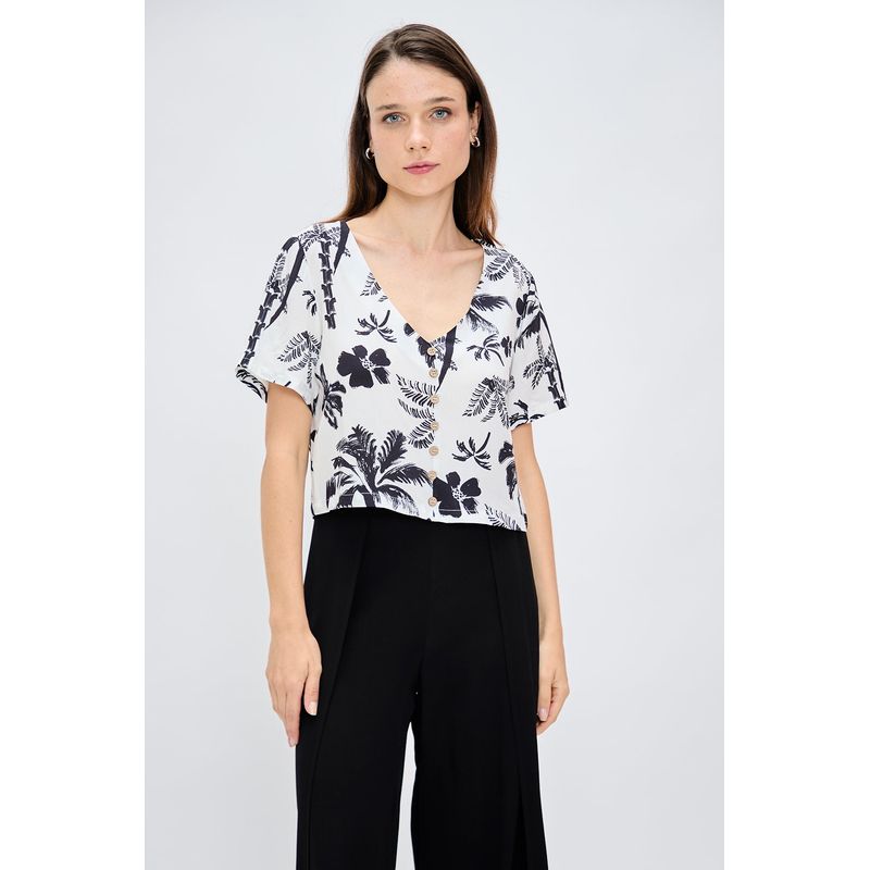 IO - Blusa Manga Corta Crudo Mujer Io