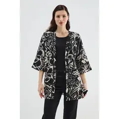 MA GRIFFE - Tapado Tipo Kimono Estampado Negro Magriffe