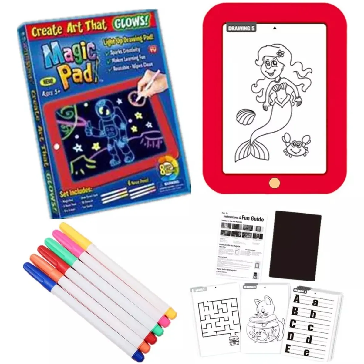 GENERICO - Tableta De Dibujo Con Luz Led Magic Pad 3 Marcadores Color Rojo