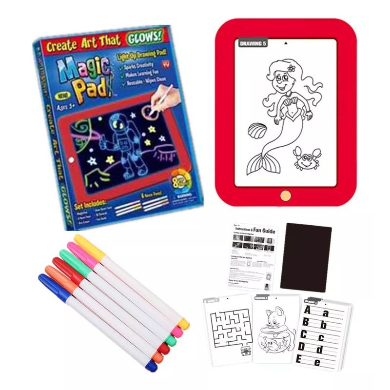 GENERICO - Tableta De Dibujo Con Luz Led Magic Pad 3 Marcadores Color Rojo