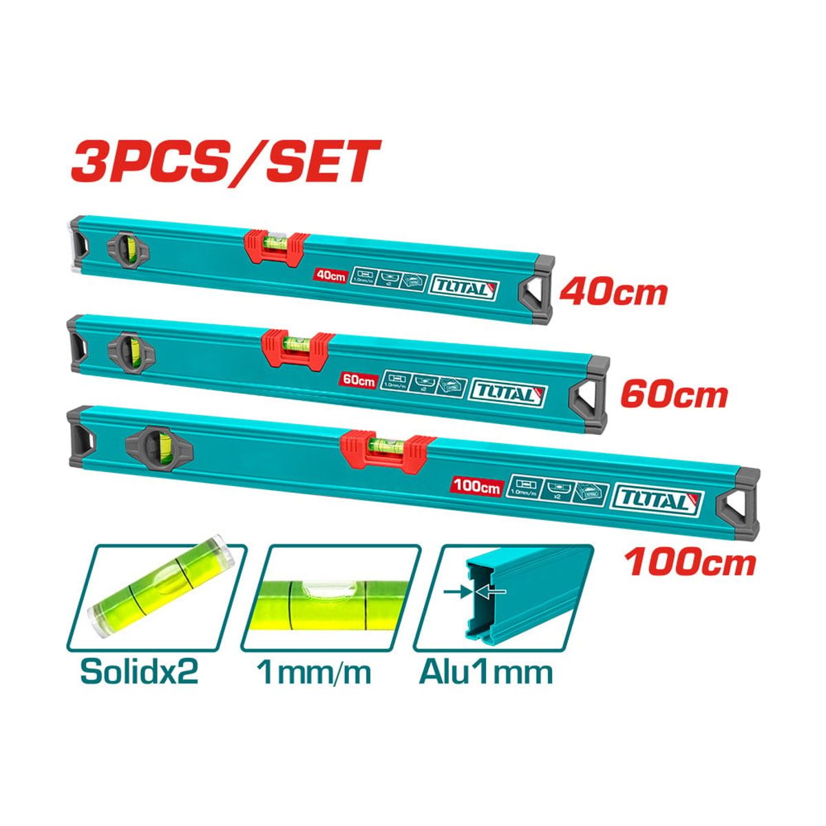 TOTAL TOOLS - Set 3 Niveles Burbujas Super Total