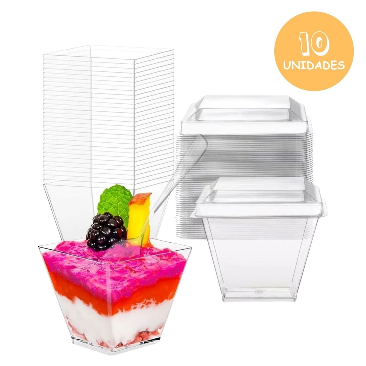 GENERICO - Pack 10 Vasos con Tapa Desechables de 110ml Postres Reposteria