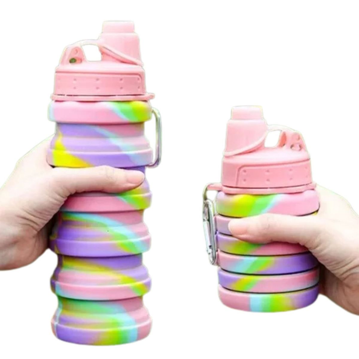 GENERICO - Botella Agua para Niños Silicona Plegable Arcoiris 500mL Rosado