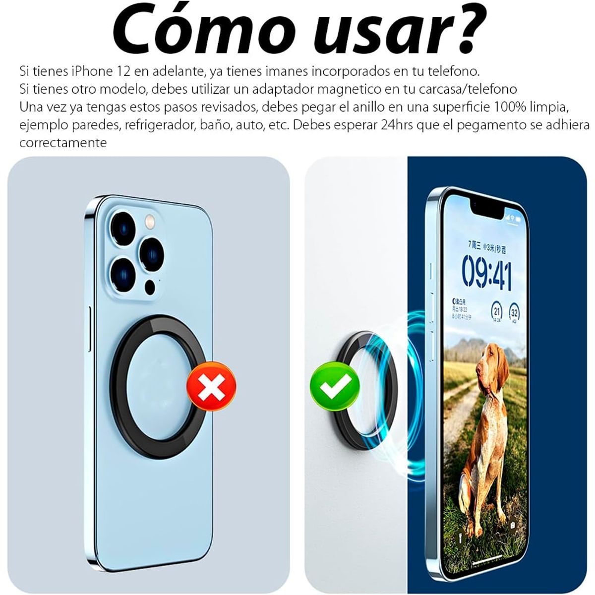 GENERICO - Anillo Soporte Magnetico Pared Para iPhone Magsafe Blanco