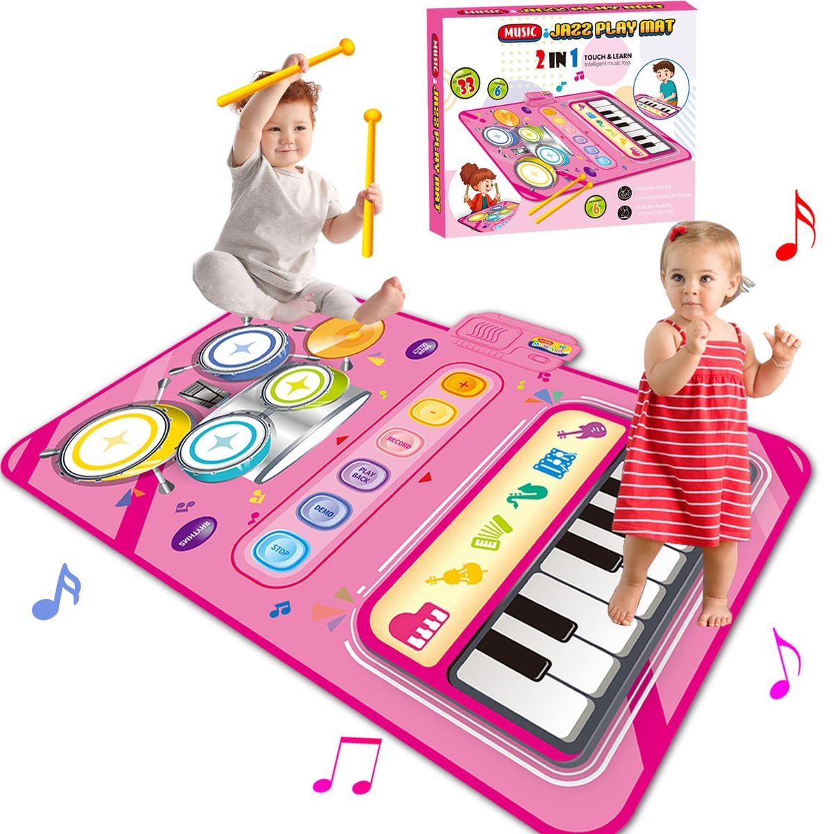 GENERICO - Alfombra De Batería De Piano Musical 2 En 1 Para Niña ROSA