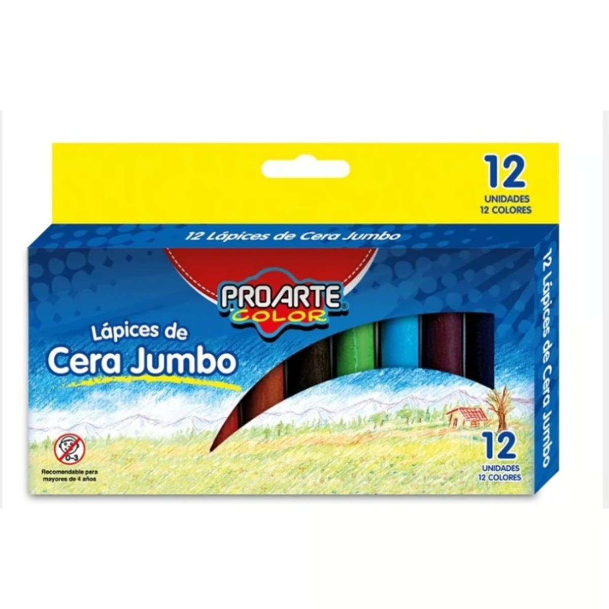 GENERICO - Lapices De Cera Jumbo ProArte Color 12 Unidades 12 Colores