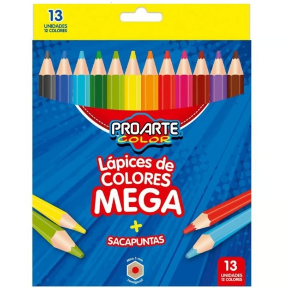 GENERICO - Lapices De Colores Mega + Sacapuntas 13 Unidades 12 Colores