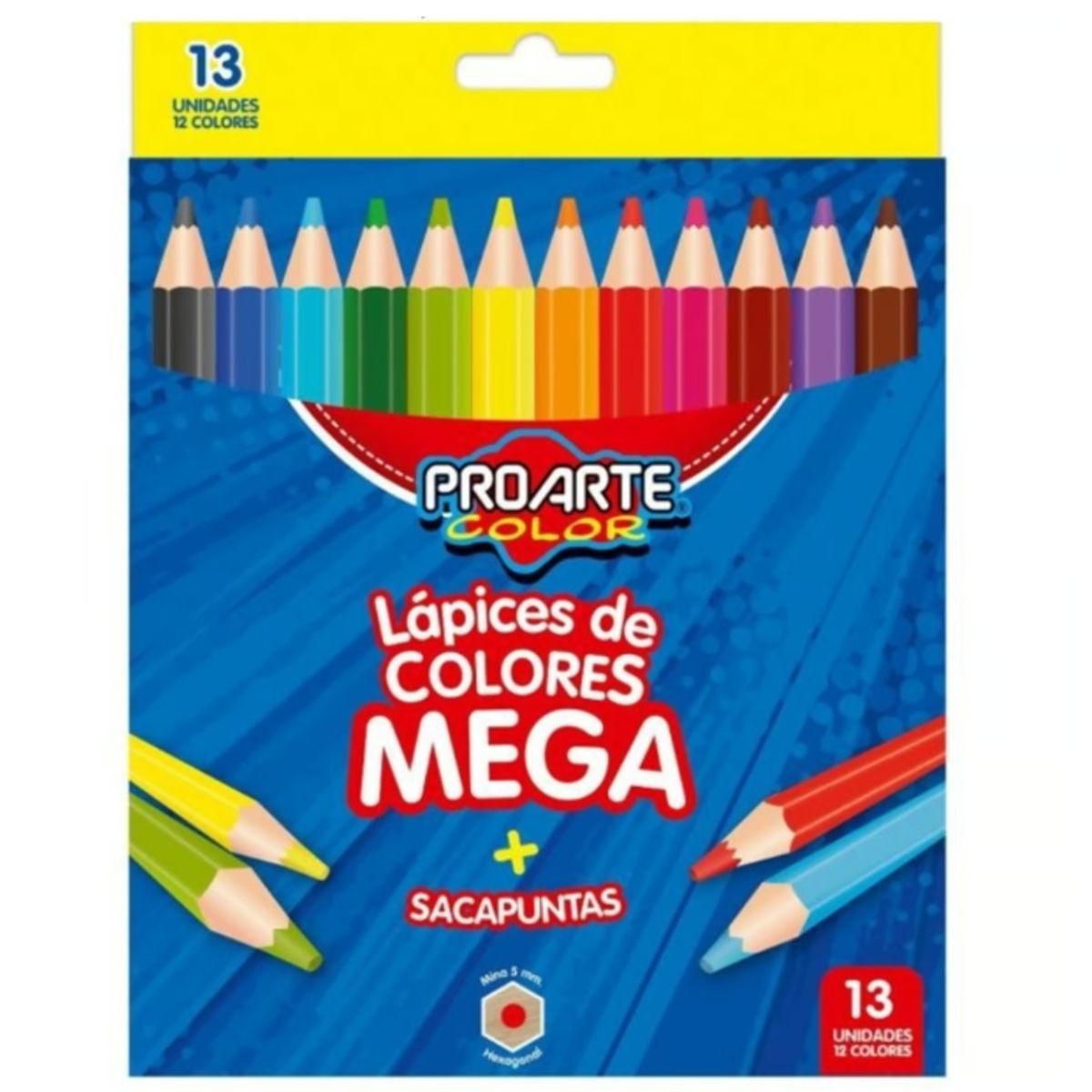 GENERICO - Lapices De Colores Mega + Sacapuntas 13 Unidades 12 Colores