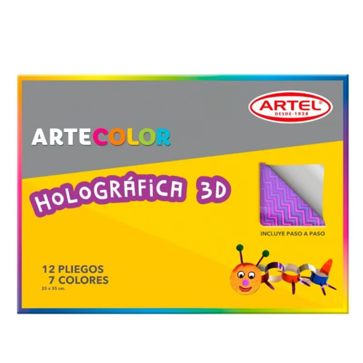 GENERICO - Cartulina Holografica 3D ArteColor 12 Pliegos 7 Colores