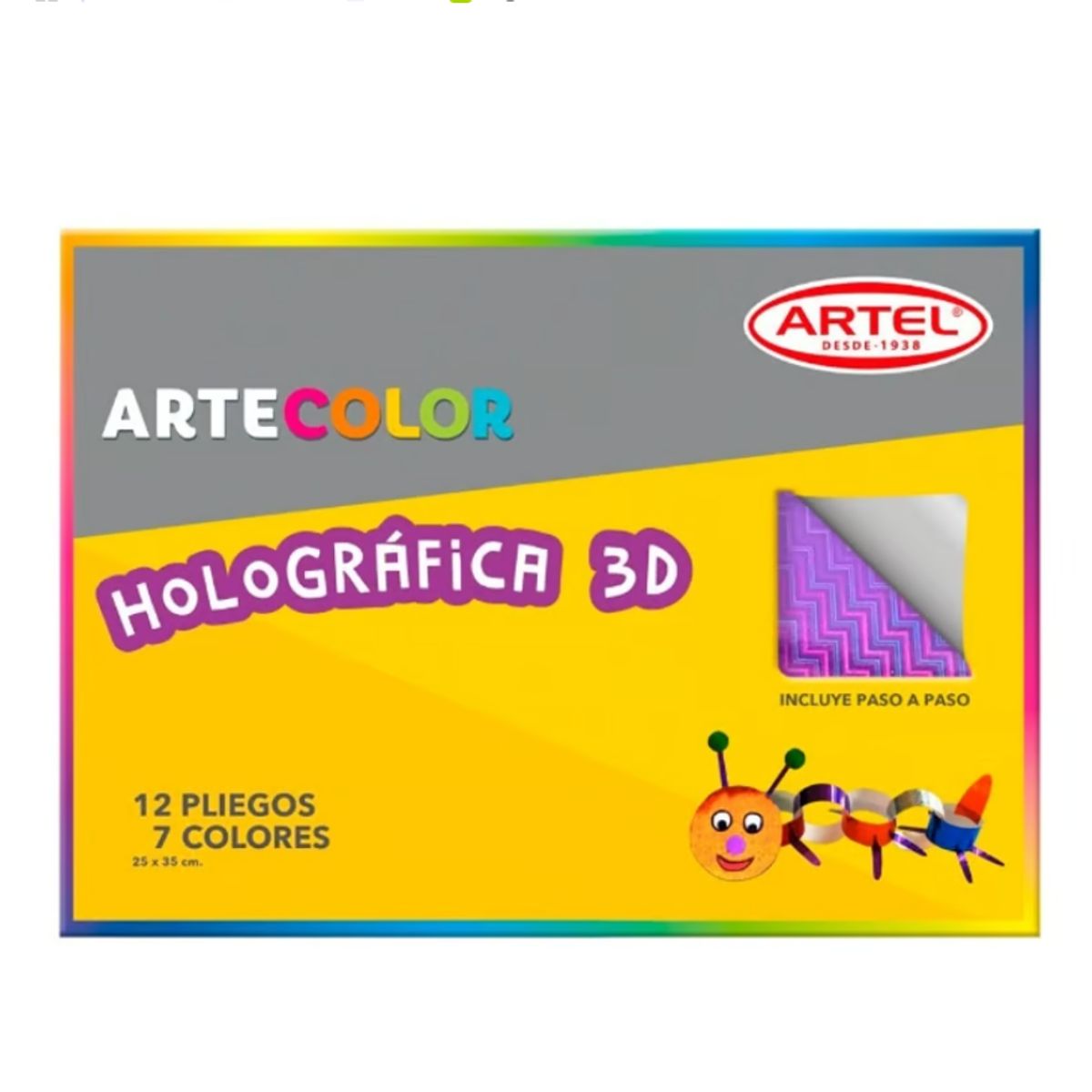 GENERICO - Cartulina Holografica 3D ArteColor 12 Pliegos 7 Colores