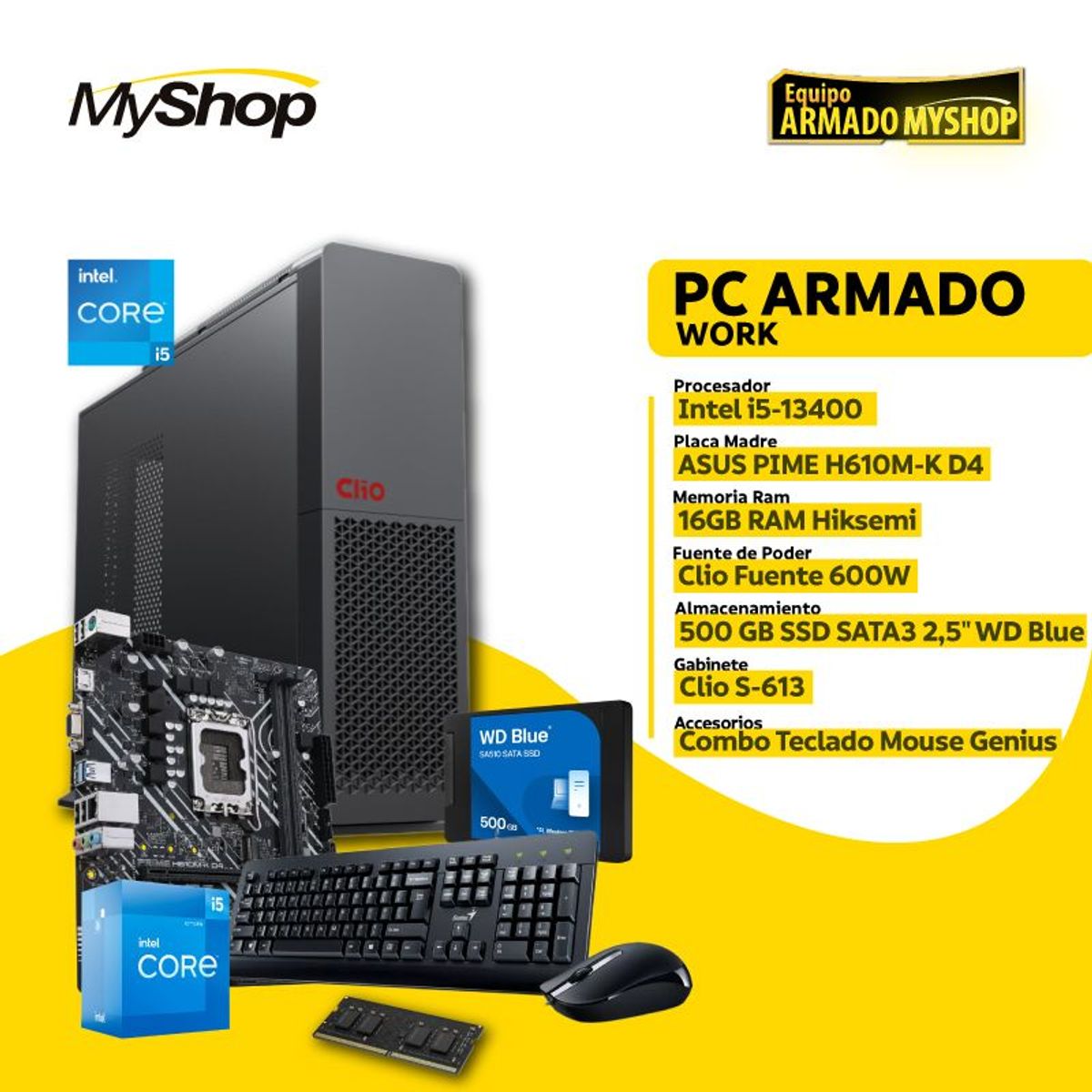 GENERICO - PC Escritorio WORK Intel i5-13400 - 16GB RAM - SSD 500GB
