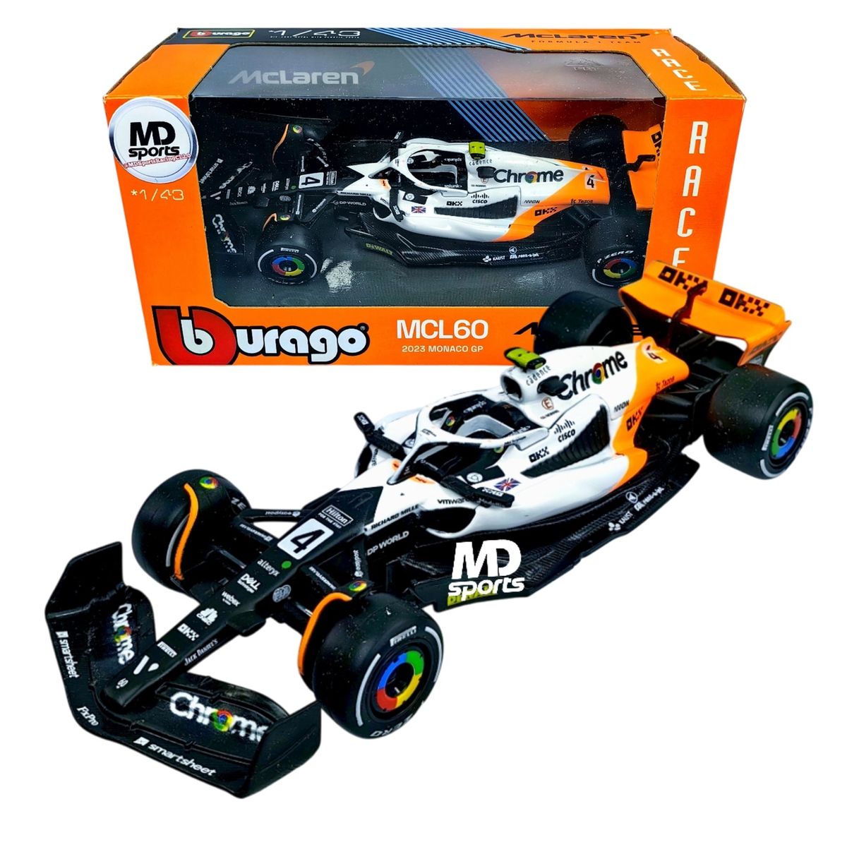 BBURAGO - Auto F1 Mclaren MCL60 GP Monaco 23 Norris Caja Normal 143