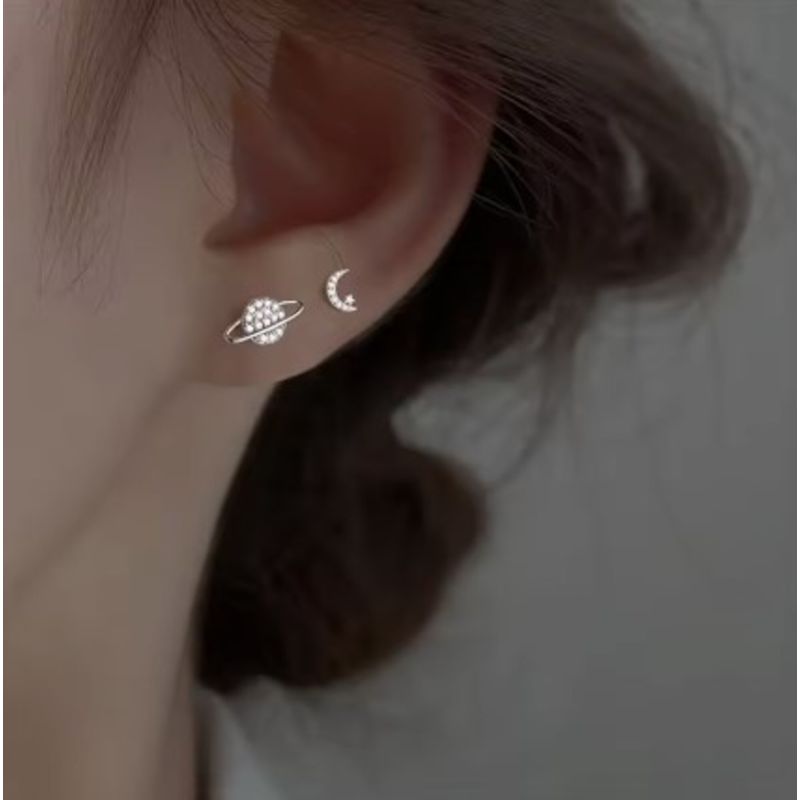 GENERICO - Aros de Plata 925 Piercing Luna y Estrella