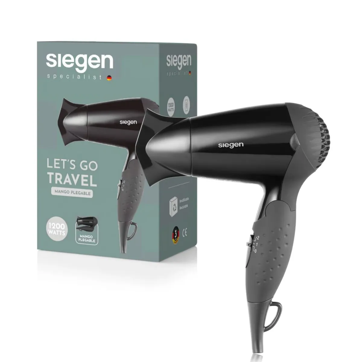 SIEGEN - Secador de Pelo Siegen Lets go Travel Negro SG3005 1200Watts
