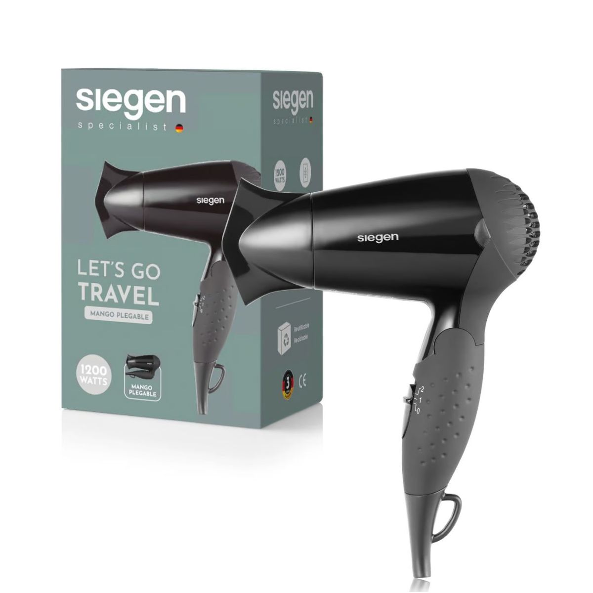 SIEGEN - Secador de Pelo Siegen Lets go Travel Negro SG3005 1200Watts