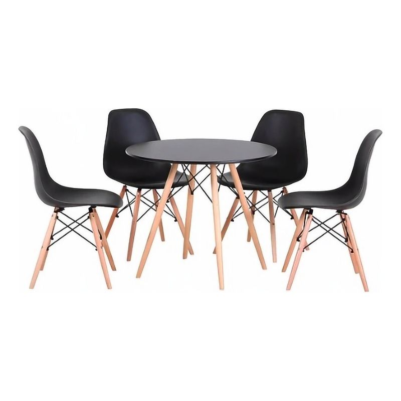TODODESCUENTO - Juego De Comedor 4 Sillas Eames + Mesa Redonda Eames De 80cm Negra