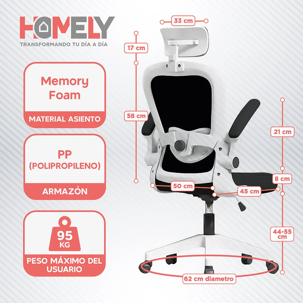 HOMELY - Silla Oficina Ergonomica Homely Escritorio Ejecutiva Gerencia