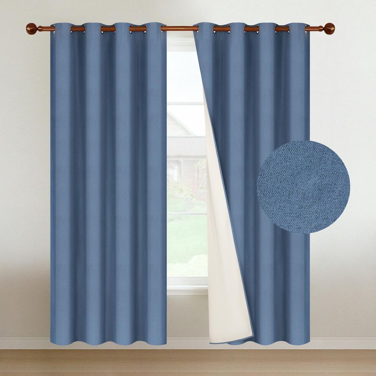 CASATUA - Cortina 100% Blackout Engomada Termica Casatua Set de 2 - Celeste