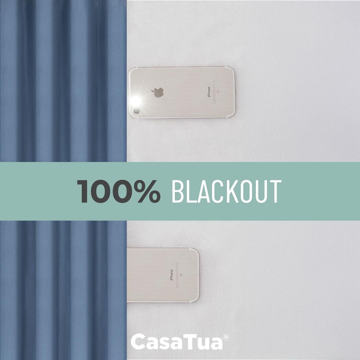 CASATUA - Cortina 100% Blackout Engomada Termica Casatua Set de 2 - Celeste
