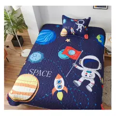 COMPRAPO - Cubrecama Quilt Juvenil Liviano 1.5 Pza. Mod. Explorador Espacial + Funda