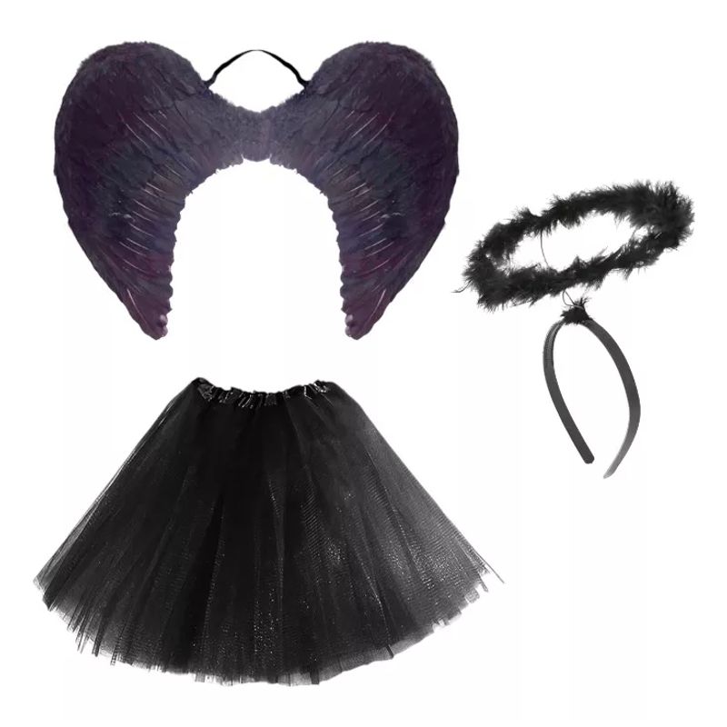 GENERICO - Disfraz Ángel, Falda Tutu 40 Cm. Alas Con Hermosas Plumas.