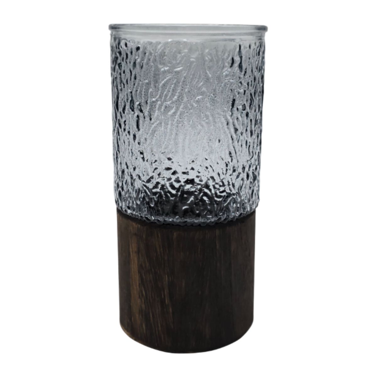 GENERICO - Florero Decorativo De Vidrio Oscuro Diseño Base de Madera