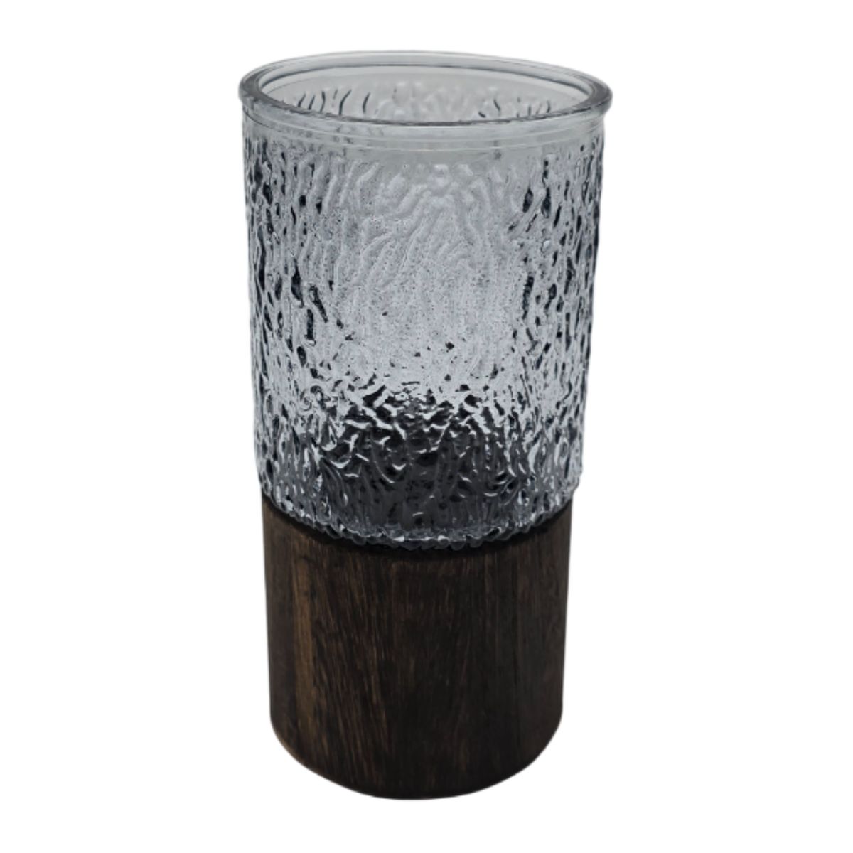 GENERICO - Florero Decorativo De Vidrio Oscuro Diseño Base de Madera