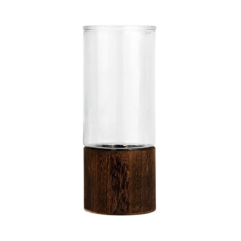 GENERICO - Florero Decorativo De Vidrio Cristal Liso Base de Madera