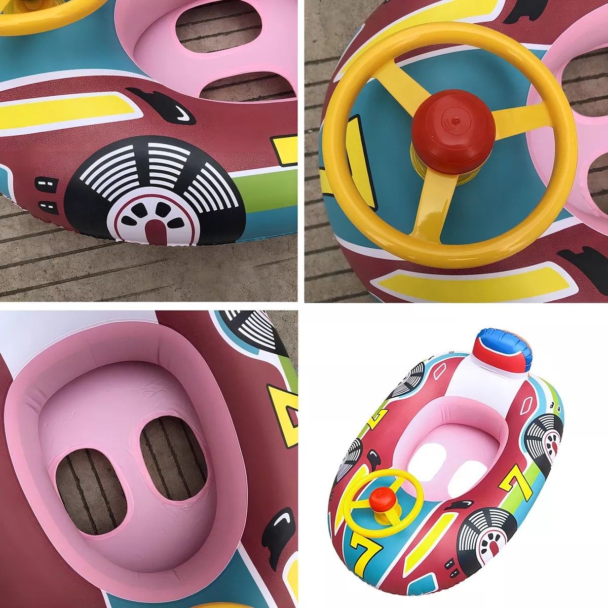 GENERICO - Flotador Bote Inflable Carro Con Volante Bebe